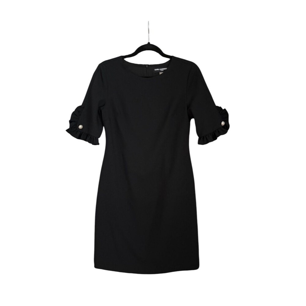 Karl Lagerfeld Paris Black Sheath Dress Pearl Sleeve Size 4 - Picture 3 of 9
